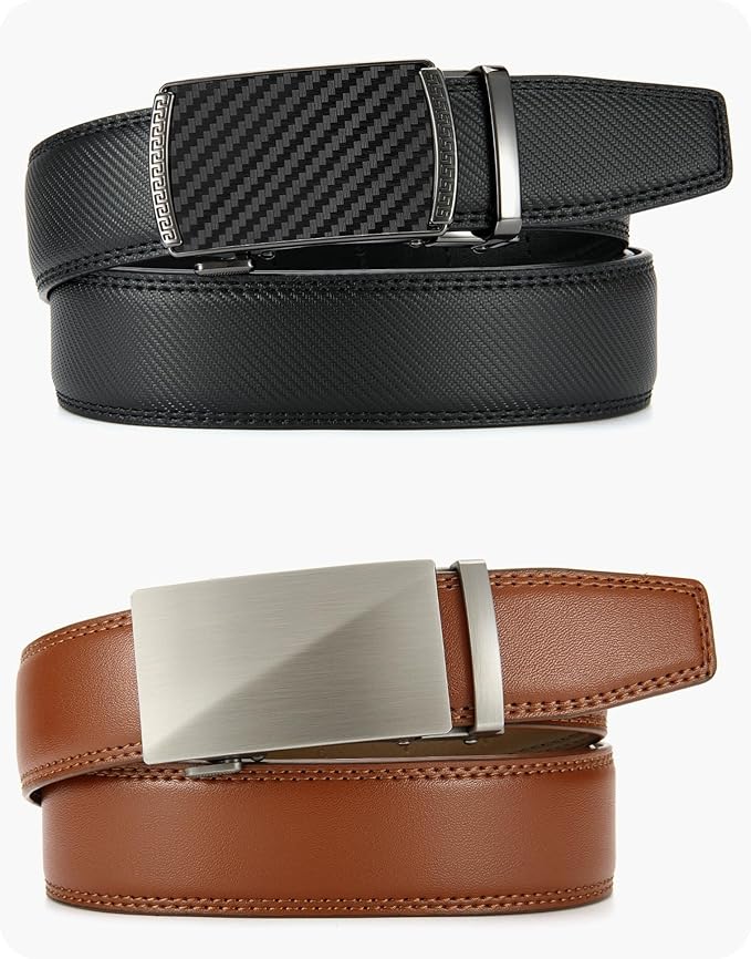 CHAOREN Mens Belt Leather Ratchet Belt 2 Pack - Customizable Fit, Effortless Style (35mm)