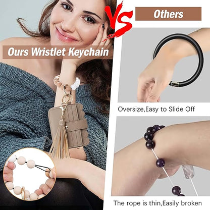 KNGITRYI Wallet Keychain Wristlet for Women,Slim RFID Credit Card Holder Purse Tassel Keychain Bangle Key Ring for Men Women