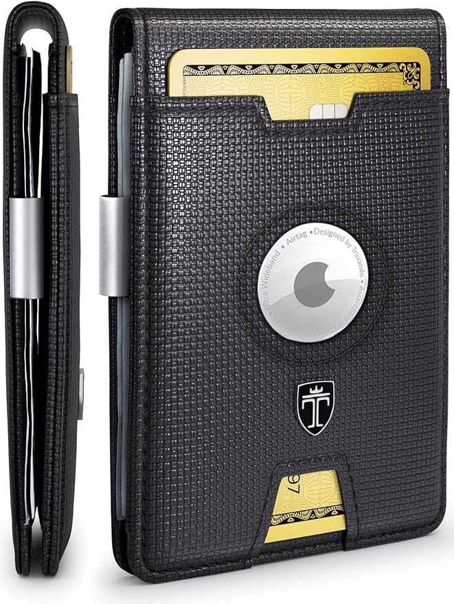 TRAVANDO AirTag* Wallet Mens Wallet with Money Clip Air Tag Wallet Card Holder RFID Blocking Bifold Gifts for Men