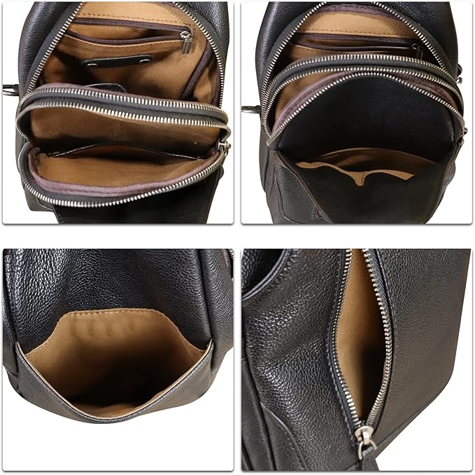 LRTO Genuine Leather Sling Bag for Men and Women Real Leather Shoulder Crossbody Bag Chest Bag Sling Backpack Purse