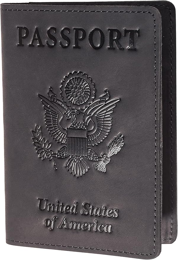 Genuine Leather Passport and Vaccine Card Holder Combo, RFID Blocking, Black, Unisex