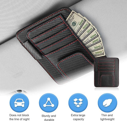 Augeny Car Sun Visor Organizer, Auto Visor Organizer and Storage, Registration and Document Holder, Vehicle Accessories for Sunglasses Document Card Pen Driver License (Carbon Fiber Red Line)