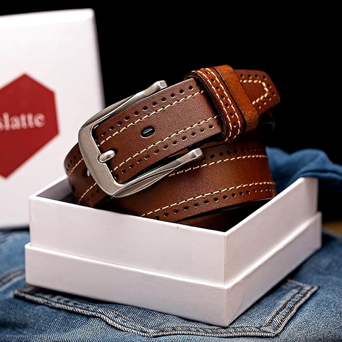 Luxury Full Grain Genuine Leather Belt Men Gift, 1.5" Wide Vintage Real Leather Western Cowboy Men's Belts