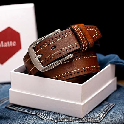 Luxury Full Grain Genuine Leather Belt Men Gift, 1.5" Wide Vintage Real Leather Western Cowboy Men's Belts