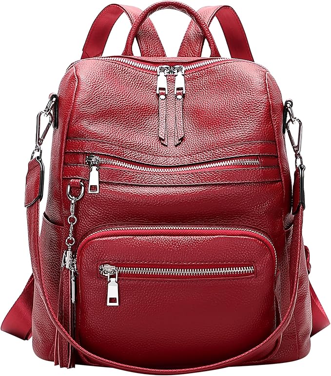 ALTOSY Genuine Leather Backpack Purse for Women Large Shoulder Bag With Laptop Compartment Multiple Pockets(S106 Red)