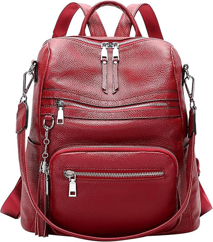 ALTOSY Genuine Leather Backpack Purse for Women Large Shoulder Bag With Laptop Compartment Multiple Pockets(S106 Red)