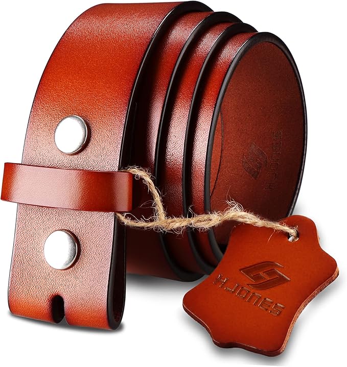 HJones Western Belts for Men without Buckle,Cowboy Belt Buckles for Men,1.5" Wide Genuine Leather Belt No Buckle
