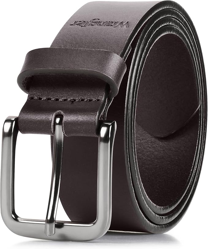 Wrangler Men’s Full Grain Genuine Leather 35mm Thick Casual Belt for Jeans, Pants
