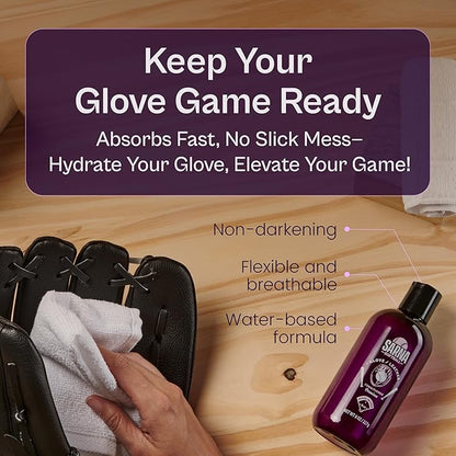 SARNA BASEBALL Glove Conditioner, Liquid, 8 Oz – Water-Based, Non-Darkening, No Sticky Residue – Glove Conditioner for Mitts, Baseball & Softball Gear Made in USA