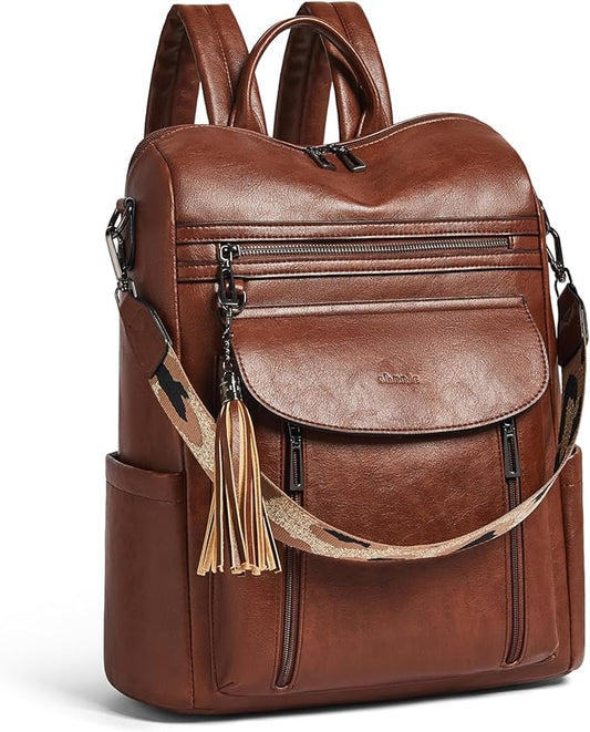 Shrrie Laptop Backpack for Women 15.6 inch,Travel Leather Backpack Purse Nurse Teacher Carry on Backpack Computer Bag,Professional Water-Resistant College Business Work Casual Daypack,Chocolate Brown