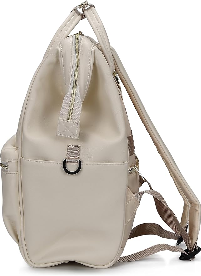 Kah&Kee Leather Backpack for Women and Men 15-inch Laptop Bag | Teacher Professional, Diaper Bag Backpack, Ideal for Work, School, Nurse, College & Travel (Ivory II, Medium)