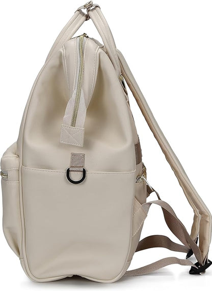 Kah&Kee Leather Backpack for Women and Men 15-inch Laptop Bag | Teacher Professional, Diaper Bag Backpack, Ideal for Work, School, Nurse, College & Travel (Ivory II, Medium)
