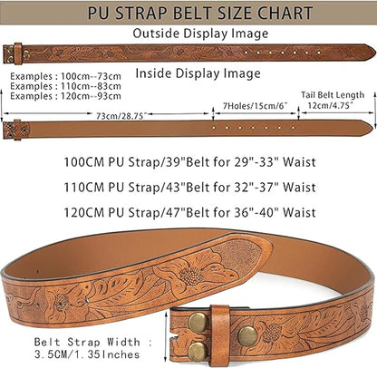 IZUS Vintage Western Belt Strap without Buckle Longhorn-Bull-Embossed Cowboy Belt for Women Men 1-1/2" Wide PU Leather Strap