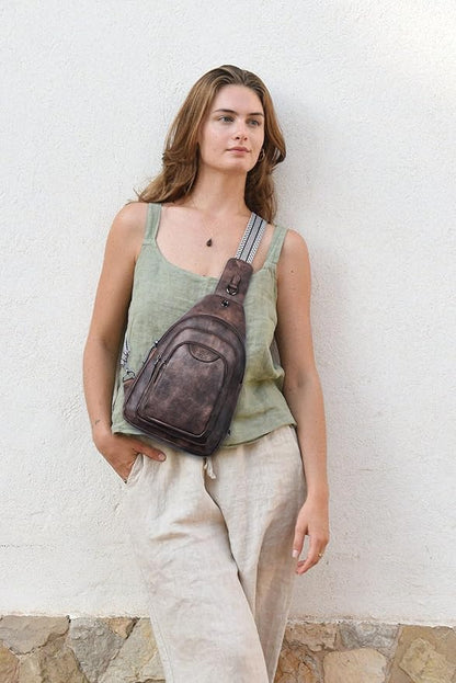 Leresas 10L Crossbody Sling Bag for Women Men Anti Theft Cross Body Fanny Pack Belt Bag Purse Gifts for Women Faux Leather, Coffee