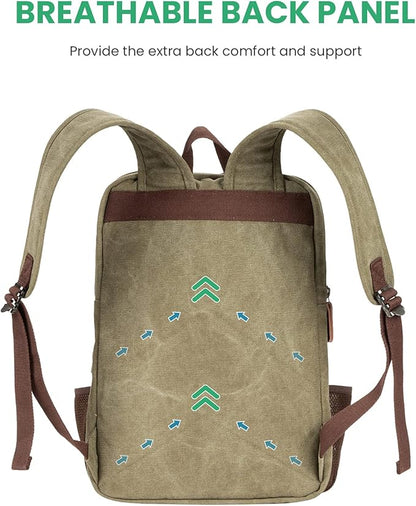 Modoker Eco-Friendly Vintage Backpack for Men Women, Canvas Bookpack Fits Most 15.6 Inches Computer and Tablets, Rucksack Backpack with USB Charging Port, Army Green