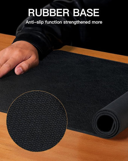 YSAGi Genuine Leather Desk Mat, 31.5"x15.8" Leather Desk Mat, Office Desk Pad, Thick Desk Pad with Stitched Line, Non-Slip Laptop Writing Pad with Rubber Base(Black, 31.5"x15.8")