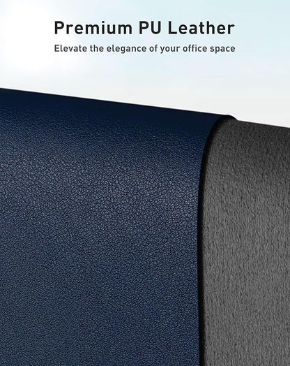 Aothia Faux Leather Desk Mat - Large Mouse Pad, Non-Slip PU Leather Blotter, Waterproof Writing Surface for Office and Home (Dark Blue, 63" x 17")