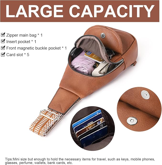 CLUCI Small Sling Bag for Women, Vegan Leather Fanny Pack Crossbody Bags for Women, Chest Bag With Guitar Strap