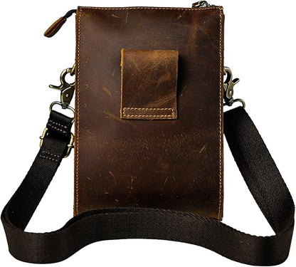 Le'aokuu Mens Genuine Leather Small Messenger Shoulder Satchel Phone Pouch Belt Waist Bag Pack