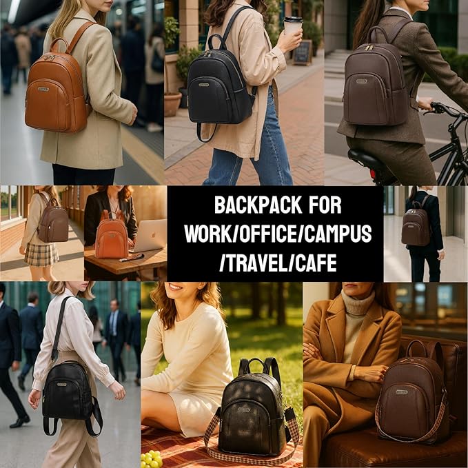 Women's Genuine Leather Backpack for Professionals, 12.9 Inch Laptop Backpack with Anti-Theft Pocket, Business Work Computer Bag for Office & Travel, Classic Black