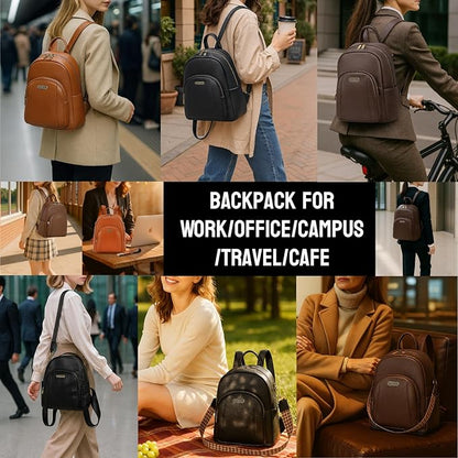 Women's Genuine Leather Backpack for Professionals, 12.9 Inch Laptop Backpack with Anti-Theft Pocket, Business Work Computer Bag for Office & Travel, Classic Black