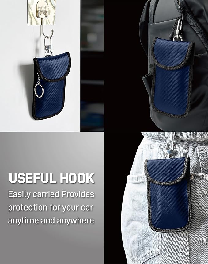 Upgraded Faraday Bag for Key Fob (2 Pack), Premium Faraday Key Fob Protector– Car RFID Signal Blocking, Car Security Protection, Anti-Theft Pouch, Anti-Hacking Case Blocker Blue