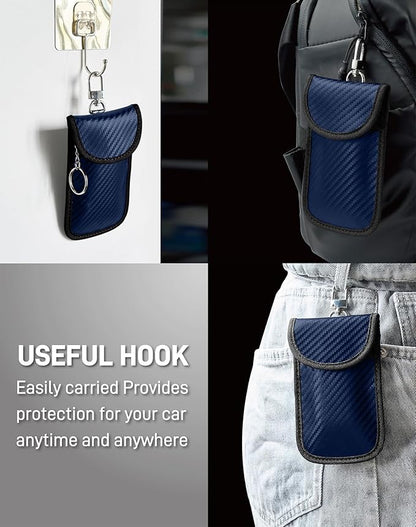 Upgraded Faraday Bag for Key Fob (2 Pack), Premium Faraday Key Fob Protector– Car RFID Signal Blocking, Car Security Protection, Anti-Theft Pouch, Anti-Hacking Case Blocker Blue