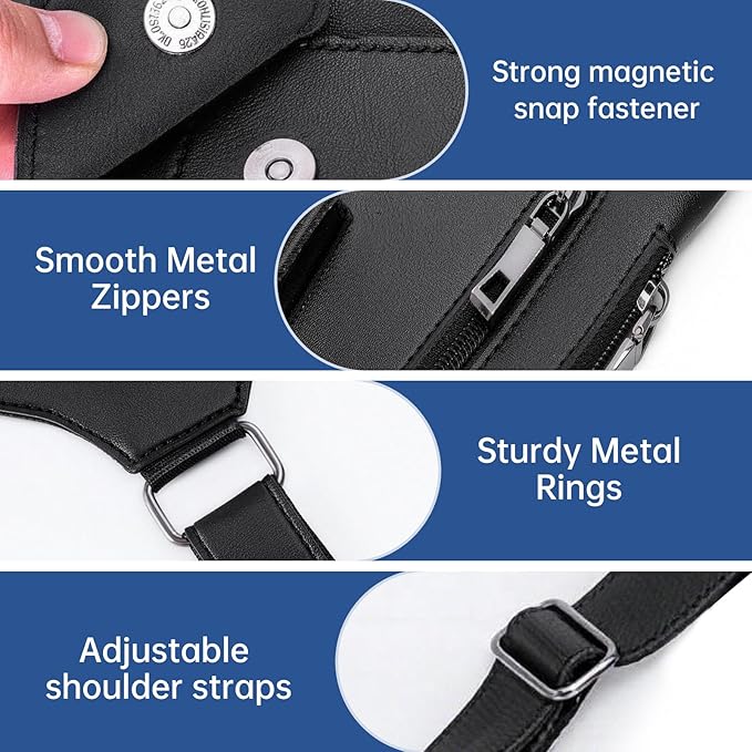 Double Shoulder Armpit Bag for Men, Anti-Theft Underarm Shoulder Holster Bag with Adjustable Strap, Hidden Phone Wallet Pocket for Travel & Daily Commute (Black)