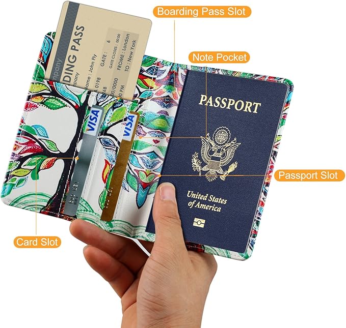 EpicGadget RFID Blocking Premium Leather Passport Holder Travel Wallet Cover Case (Love Tree)