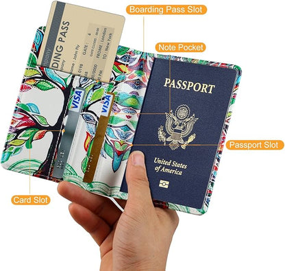 EpicGadget RFID Blocking Premium Leather Passport Holder Travel Wallet Cover Case (Love Tree)