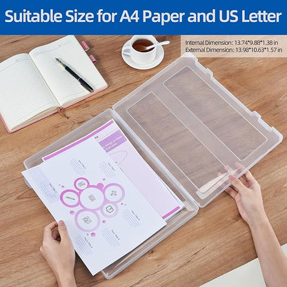 4 Pack Large A4 Paper document Box, Arts Supply Storage Organizer Box Scrapbook Storage Box Crafts Organization Boad Game Storage,Thick Plastic Scrapbook Storage Box for 8.5" x 11" Letter