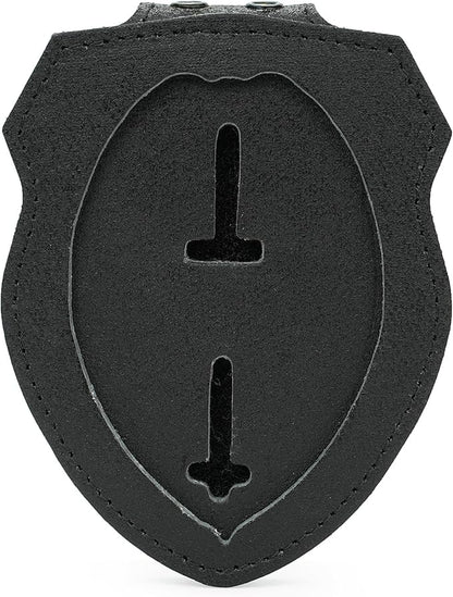 TT TYTX Sheriff Badge Holder, Police Badge Holder, Leather Police Badge Belt Clip Holder with Universal Round Neck Stainless Steel Chain and Concealed Photo Pocket
