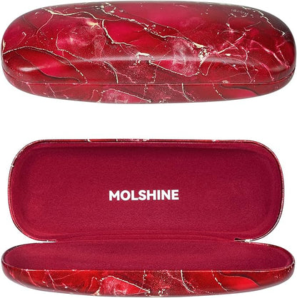 molshine Hard Shell PU Leather Glasses Case,Travel Portable Eyeglass Case for Men Women Girl Travel Study Work