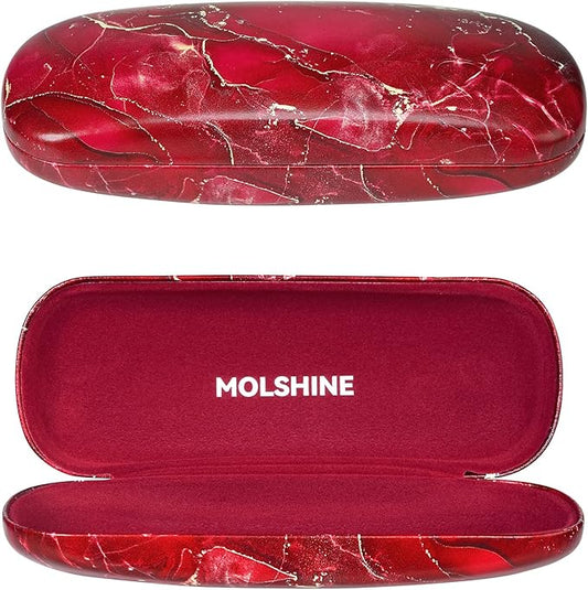 molshine Hard Shell PU Leather Glasses Case,Travel Portable Eyeglass Case for Men Women Girl Travel Study Work