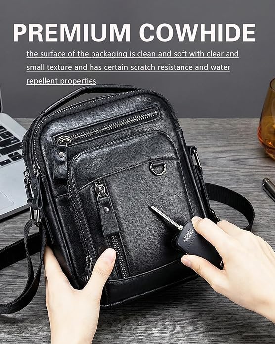 Men's Vinatge Leather Crossbody:Compact with Organized Pockets,Stylish & Functional for Everyday Carry