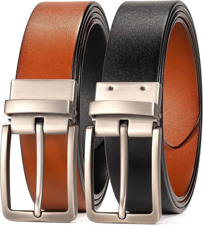 WOLFANT Two-in-One Reversible Leather Belt,100% Italian Full Grain Real Solid Leather Dress Casual Belt