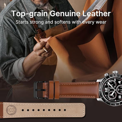 Fullmosa 18mm 20mm 22mm 24mm Leather Watch Bands, 2 Pack Soft Quick Release Watch Strap Compatible with Garmin Vivoactive 5/6/4/3, Venu 4/3S/2S, Samsung Galaxy Fossil Amazfit for Men Women,22mm Toffee Brown&Black/Black&Silver