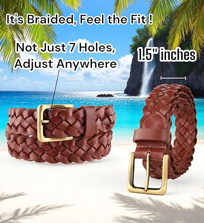 F&L CLASSIC Leather Braided Belts for Men - Mens Casual Woven Leather Belt for Dress Pants