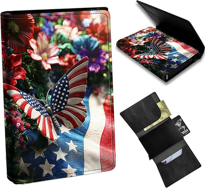 Minimalist Wallet for Men's Card Holders, Pop-Up Card Case Wallets for Women, Leather Automatic Credit Card Holder with Metal Money Clip RFID Blocking Bifold Pocket, National Flag Butterfly