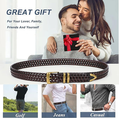 BELTROAD Braided Leather Belt for Men Casual Jeans Golf, Men's Leather Woven Alloy Buckle Hand Braided Belts Gift for Men