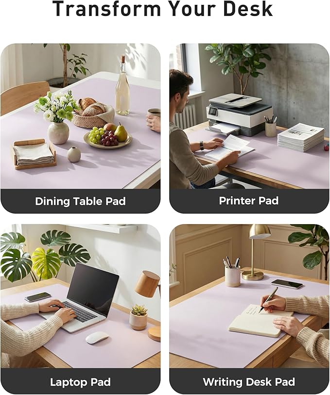 Aothia Faux Leather Desk Mat - Large Mouse Pad, Non-Slip PU Leather Blotter, Waterproof Writing Surface for Office and Home (Soft Lavender, 42" x 17")