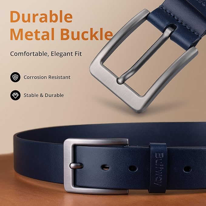 Buffway Men’s Full Grain Leather Belt – Solid One-Piece Leather, 1.5” Wide for Jeans & Business Casual, Gift Box Included