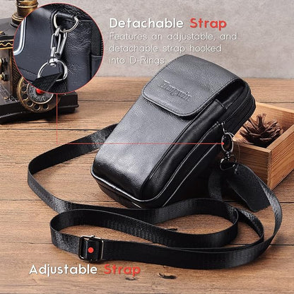 Hengwin Leather Vertical Men Cell Phone Holster Wallet Case with Belt Clip Travel Messenger Bag Waist Pouch Crossbody Purse Fit for iPhone 17 Pro Max 15 Pro Max Samsung Galaxy S25 Ultra Note 9 (Black)