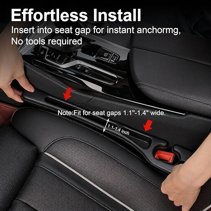 KUWSEIY 2 Pack Car Seat Gap Filler, No-Drop Seat Side Gap Seam Filler Organizer with Phone Holder, Universal Fit Fill The Gap Between Seat and Console, Auto Accessories for SUV Truck Sedan