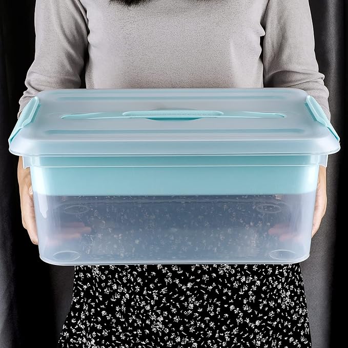 BTSKY Stack & Carry Box, Clear Plastic Storage Container Stackable Home Utility Box with Removable Tray Multi-Purpose Storage Bin for Organizing Stationery, Sewing, Art Craft Supplies(Blue)