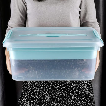 BTSKY Stack & Carry Box, Clear Plastic Storage Container Stackable Home Utility Box with Removable Tray Multi-Purpose Storage Bin for Organizing Stationery, Sewing, Art Craft Supplies(Blue)