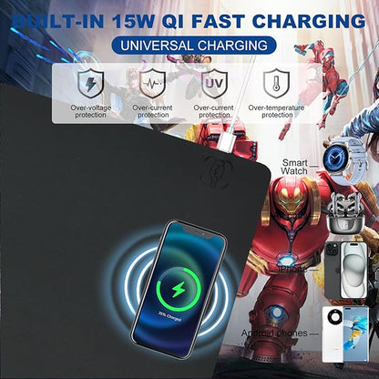 Desk Mat with Wireless Charging, Black Mouse Pad with Wireless Charger, Desk Pad Matt for Desktop, Mousepad Gaming Large Mouse Pad, Leather Compute for Keyboard and Mouse, 32" x 16"
