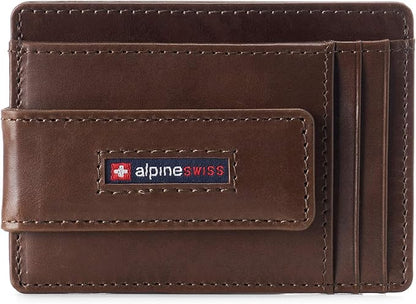 Alpine Swiss Harper Mens RFID Slim Money Clip Front Pocket Wallet Minimalist Leather ID Card Holder | RFID, Slim, Money Clip, Front Pocket, Minimalist, ID Card Holder