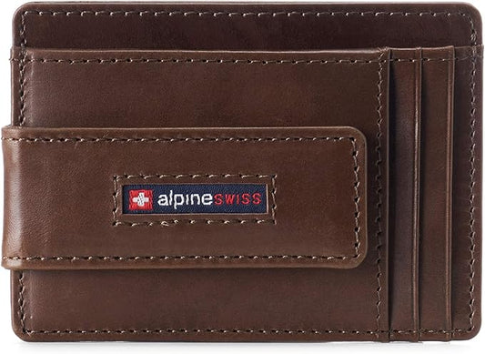 Alpine Swiss Harper Mens RFID Slim Money Clip Front Pocket Wallet Minimalist Leather ID Card Holder | RFID, Slim, Money Clip, Front Pocket, Minimalist, ID Card Holder