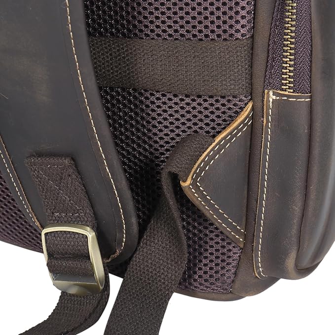 boshiho Genuine Leather Backpack for Men & Women, 13 Inch Laptop Backpack, Water-Resistant Business Travel Backpack, Premium Crazy Horse Leather Work Bag (Dark Brown)